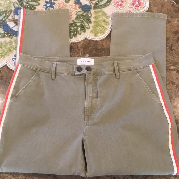 New FRAME Le Beau Duo Tape Cropped Chino Pants size 31 Olive Green - Picture 4 of 11
